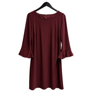Laundry by Shelli Segal Bell Sleeve Burgundy Midi Dress SZ Small Boho Romantic